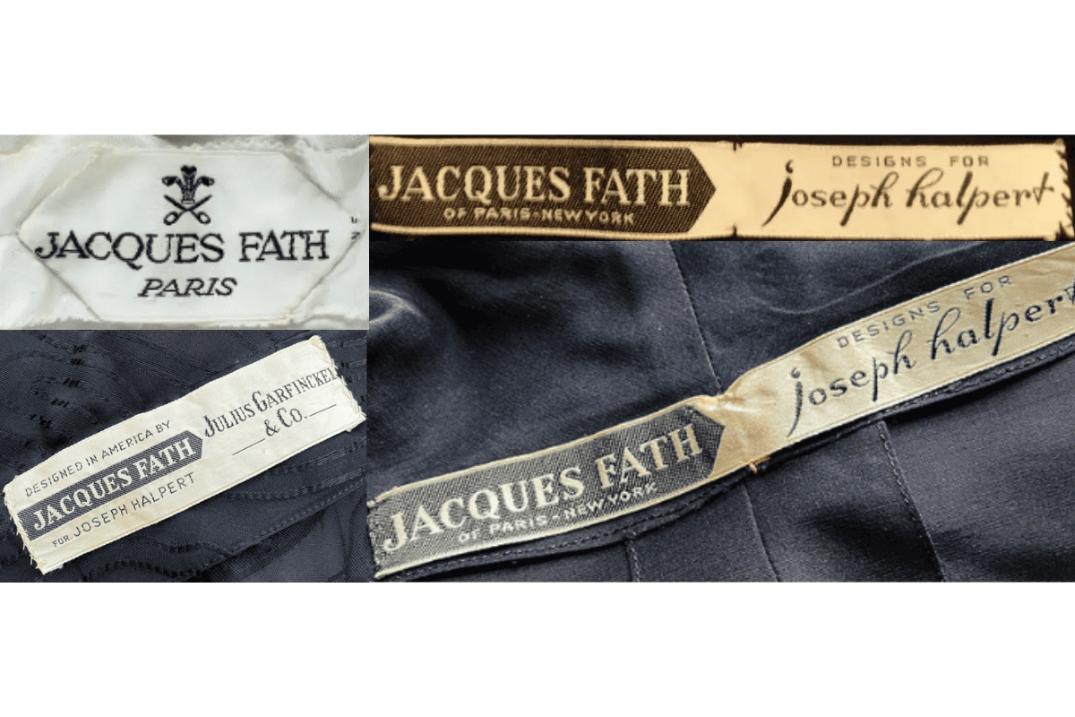 1950s vintage Jacques Fath tags label