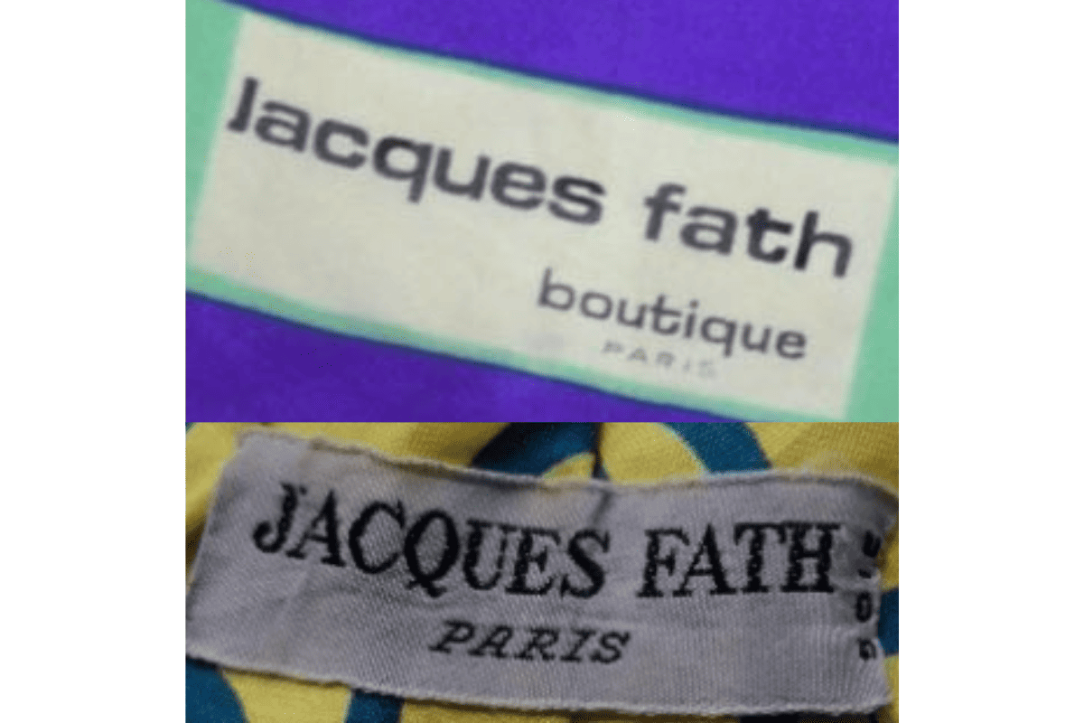 1960s vintage Jacques Fath tags label