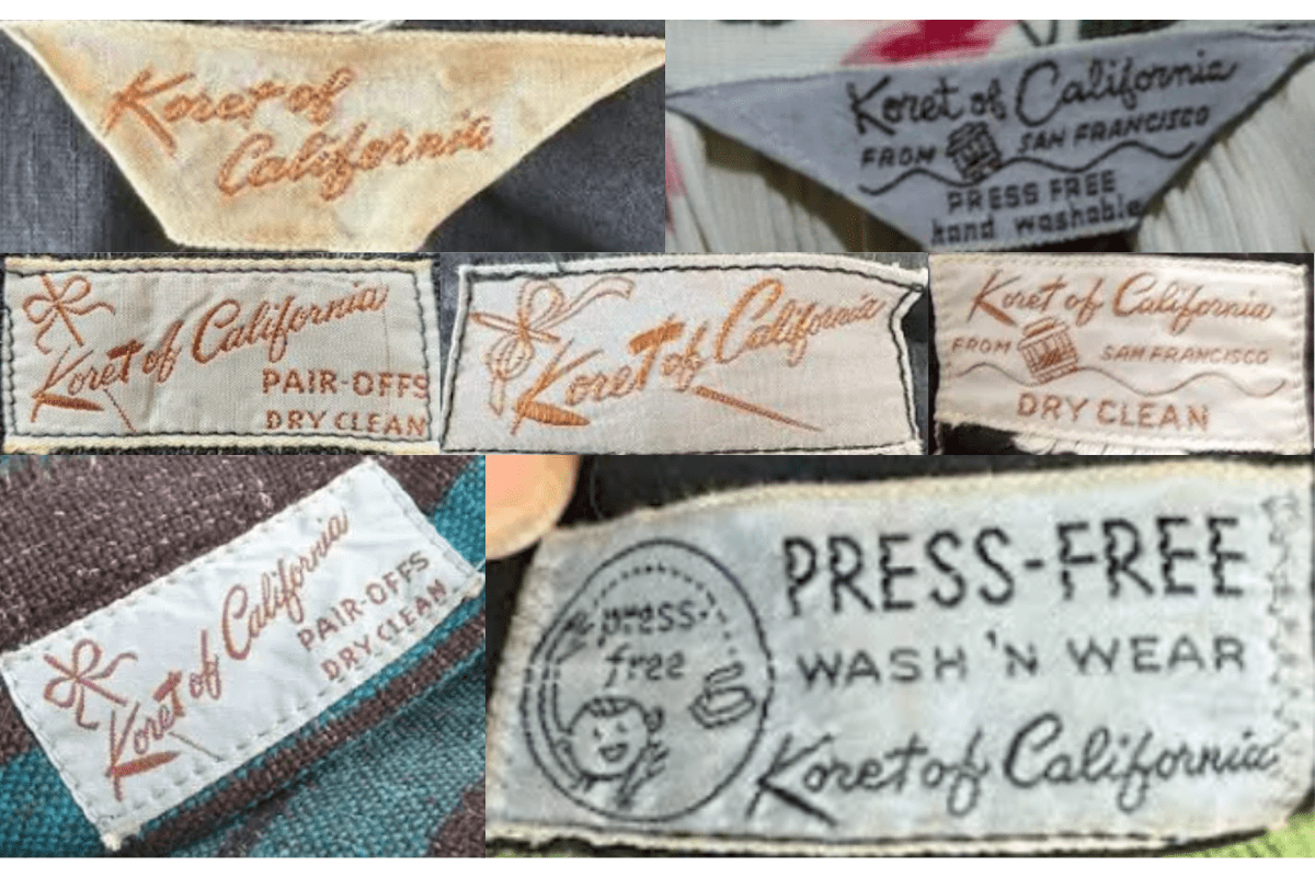 1950s vintage Koret of California tags label