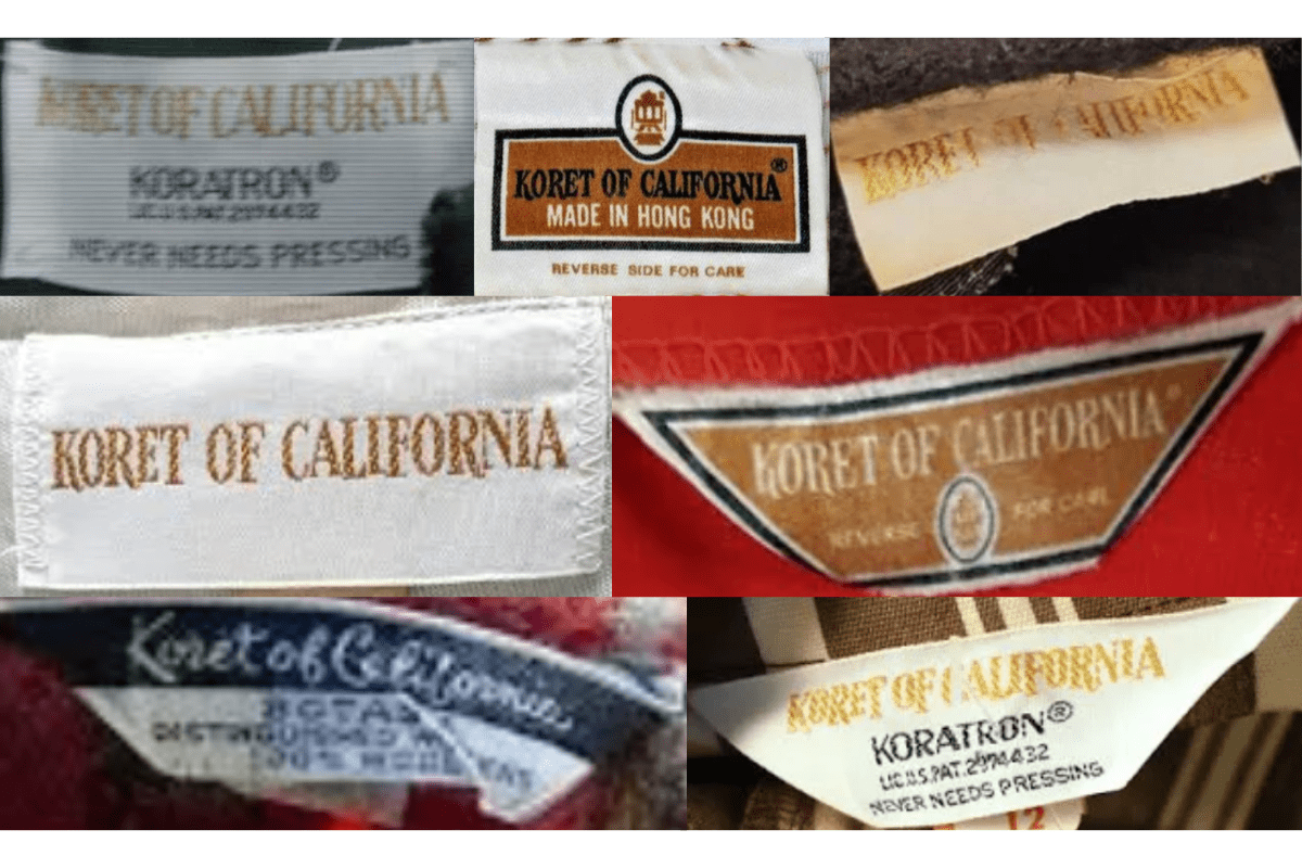 1960s vintage Koret of California tags label