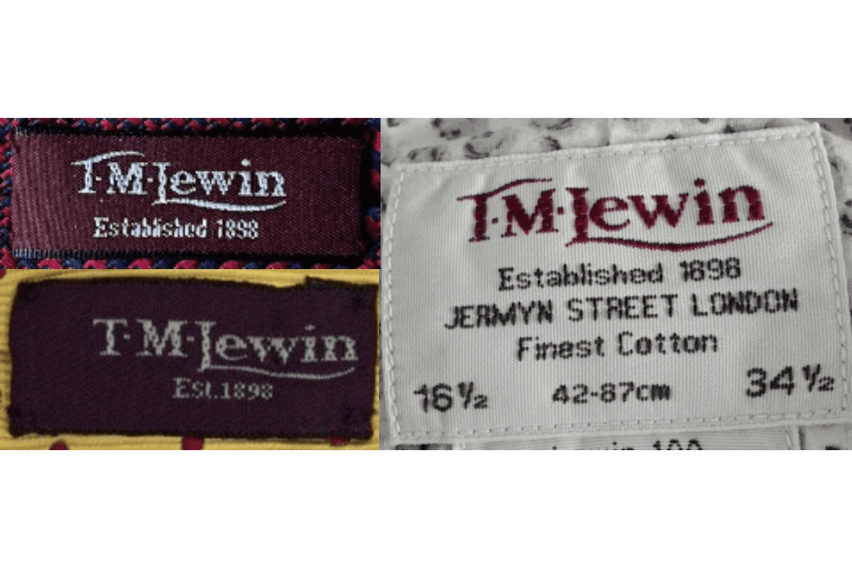 1990s vintage T.M. Lewin tags label