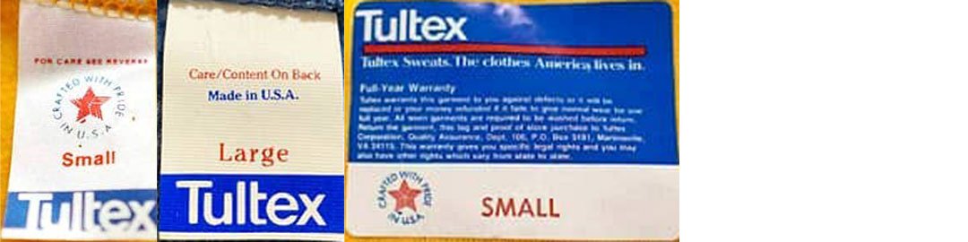 Mid to Late 1980s vintage Tultex tags label